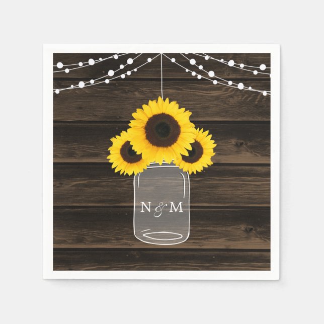 Rustikale Sonnenblumen Mason Jar Barn Wood Wedding Serviette (Vorderseite)