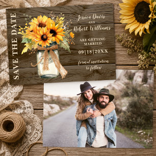 Rustikale Sonnenblumen-Mason-Jar-Scheunen-Hochzeit Save The Date