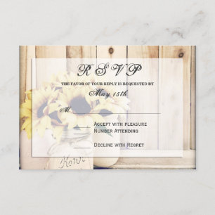 Rustikale Sonnenblumen Mason Jar Wedding RSVP Card