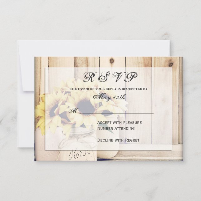 Rustikale Sonnenblumen Mason Jar Wedding RSVP Card (Vorderseite)
