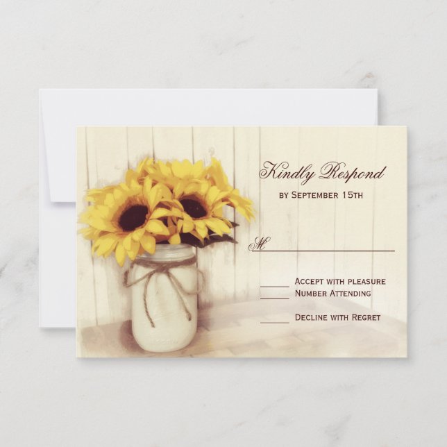 Rustikale Sonnenblumen Mason Jar Wedding RSVP Card (Vorderseite)