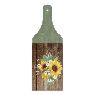 Rustikale Sonnenblumen Monogram Wood & Green Schneidebrett