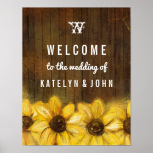 Rustikale Sonnenblumen Monogramm Willkommen bei de Poster
