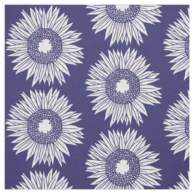 Rustikale Sonnenblumen Muster Blau und Weiß Blumen Stoff (Muster)