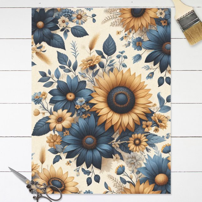 Rustikale Sonnenblumen Navy Blue Daisies Decoupage Seidenpapier (Von Creator hochgeladen)
