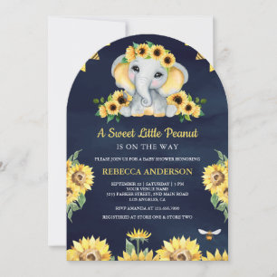 Rustikale Sonnenblumen Navy Blue Elephant Baby Dus Einladung