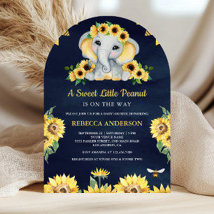 Rustikale Sonnenblumen Navy Blue Elephant Baby Dus Einladung