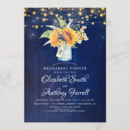 Rustikale Sonnenblumen Navy Blue Probe Dinner Einladung