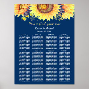 Rustikale Sonnenblumen Navy Blue Wedding Seating C Poster