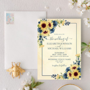 Rustikale Sonnenblumen Navy Blumenhochzeit Einladung