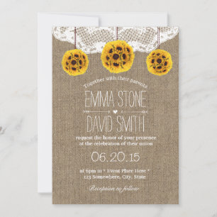 Rustikale Sonnenblumen Pomanders Lace & Burlap Wed Einladung