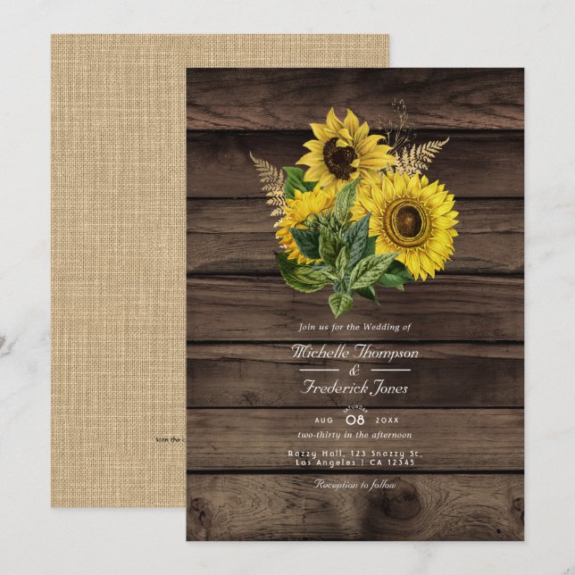 Rustikale Sonnenblumen QR Code UAWG Country Weddin Einladung (Vorne/Hinten)
