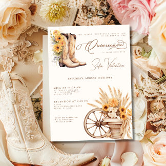 Rustikale Sonnenblumen-Quinceañera-Charro-Hochzeit Einladung