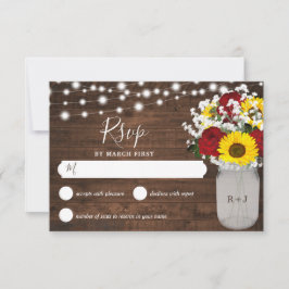 Rustikale Sonnenblumen Rose Mason Jar Lights Hochz RSVP Karte