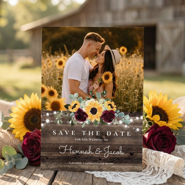 Rustikale Sonnenblumen-Rosen-Hochzeit Save The Date (Von Creator hochgeladen)