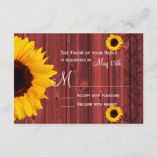 Rustikale Sonnenblumen Rotes Bartholz Hochzeitskar RSVP Karte