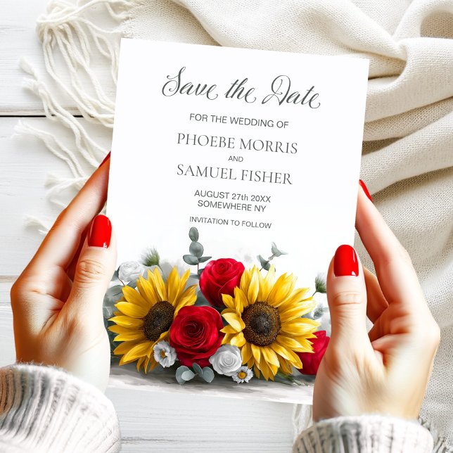 Rustikale Sonnenblumen-Rotrose Hochzeit - Termin v Save The Date (Von Creator hochgeladen)