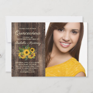 Rustikale Sonnenblumen Scheunenholz Quinceañera Fo Einladung