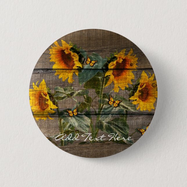 Rustikale Sonnenblumen Schmetterlinge Barrett Button (Vorderseite)