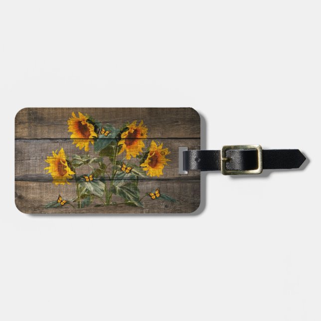 Rustikale Sonnenblumen Schmetterlinge Barrett Gepäckanhänger (Vorderseite horizontal)