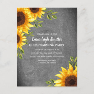 Rustikale Sonnenblumen-Schultafel-Haus-Einweihung Postkarte