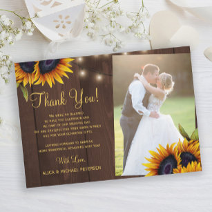 Rustikale Sonnenblumen Stallholz Foto Hochzeit Dankeskarte