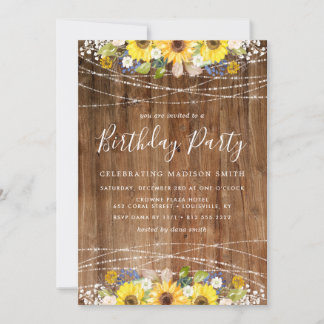 Rustikale Sonnenblumen-Streichelleuchten Geburtsta Einladung