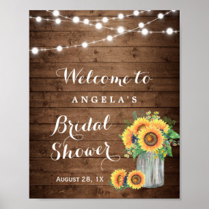 Rustikale Sonnenblumen String Lights Brautparty Ze Poster