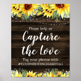 Rustikale Sonnenblumen-String Lights Hochzeitshash Poster