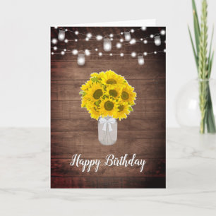 Rustikale Sonnenblumen String Lights Mason Jar Geb Karte