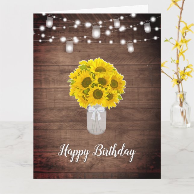 Rustikale Sonnenblumen String Lights Mason Jar Geb Karte (Gelbe Blume)