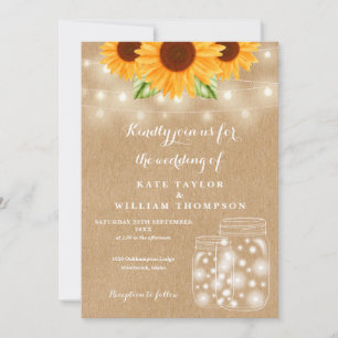 Rustikale Sonnenblumen String Lights Mason Jar Wed Einladung