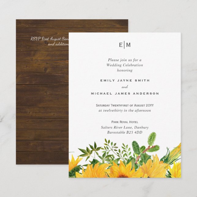 Rustikale Sonnenblumen, Südliche Hochzeit (Vorne/Hinten)