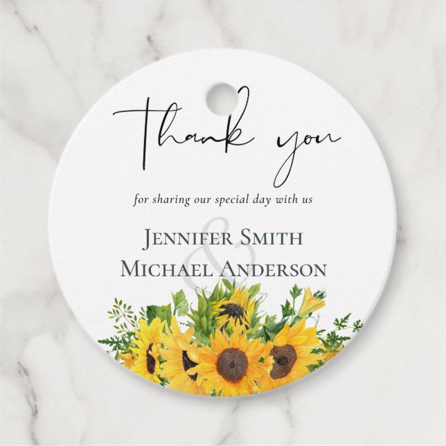 Rustikale Sonnenblumen, Südliche Hochzeit Geschenkanhänger (Vorderseite)