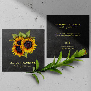 Rustikale Sonnenblumen Tafel Hochzeitsplaner Quadratische Visitenkarte