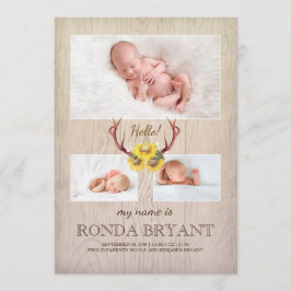 Rustikale Sonnenblumen und Antlers Wood Baby Foto  Ankündigung