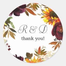 Rustikale Sonnenblumen und Burgund-Bläschen-Monogr Runder Aufkleber