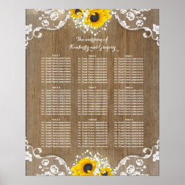 Rustikale Sonnenblumen und Gipskraut Spitzenholz Poster