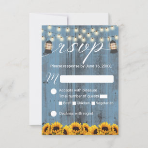 Rustikale Sonnenblumen und Lattern Dusty Blue Wedd RSVP Karte