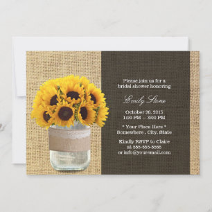 Rustikale Sonnenblumen und Mason Jar Burlap Brautp Einladung
