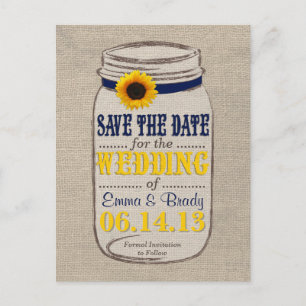 Rustikale Sonnenblumen und Mason Jar Save the Date Ankündigungspostkarte