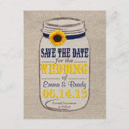 Rustikale Sonnenblumen und Mason Jar Save the Date Ankündigungspostkarte