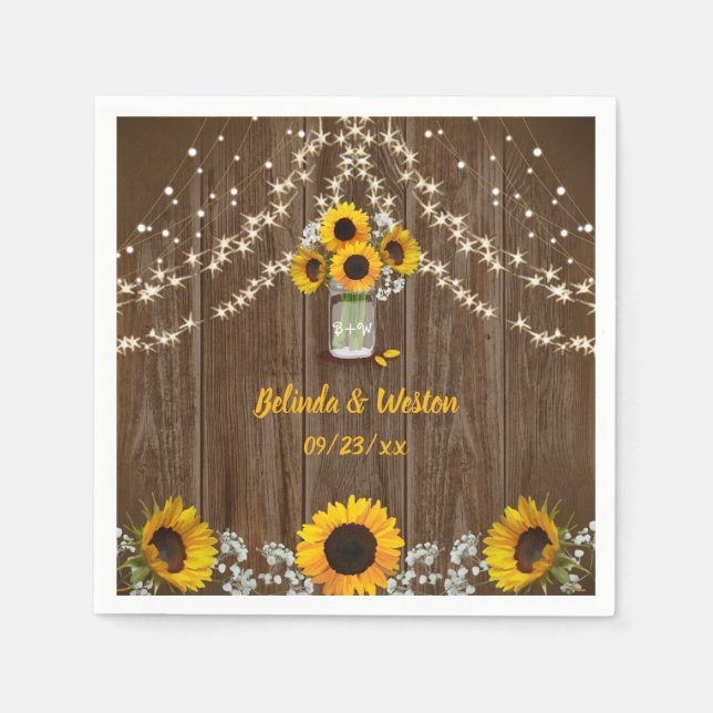Rustikale Sonnenblumen und Mason Jar Wedding Serviette (Vorderseite)