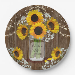 Rustikale Sonnenblumen- und MASON-Krug-Hochzeit Pappteller