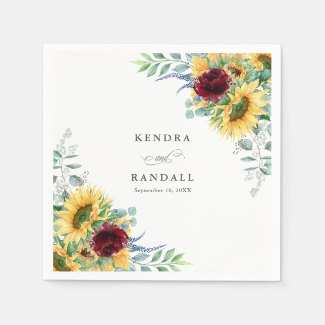 Rustikale Sonnenblumen und Rose Blumenzehen Serviette (Vorderseite)