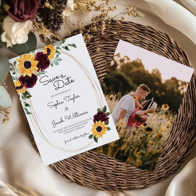 Rustikale Sonnenblumen und Rose Foto Hochzeit Save The Date (Von Creator hochgeladen)