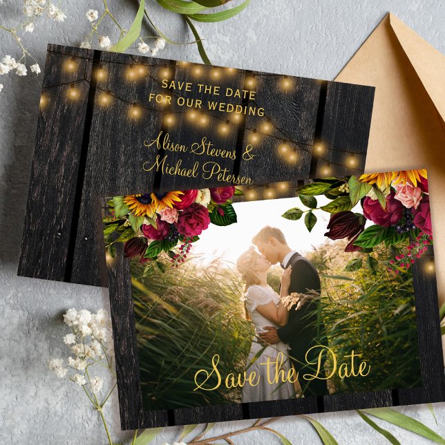 Rustikale Sonnenblumen und Rose Hochzeit Save The Date (Von Creator hochgeladen)