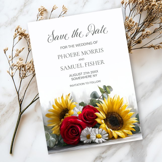 Rustikale Sonnenblumen und Rosen Hochzeit - Termin Save The Date (Von Creator hochgeladen)