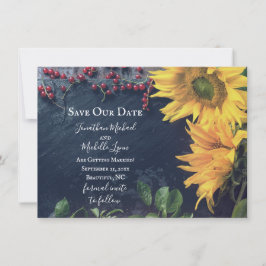 Rustikale Sonnenblumen und Schiefer Rettete unser  Einladung