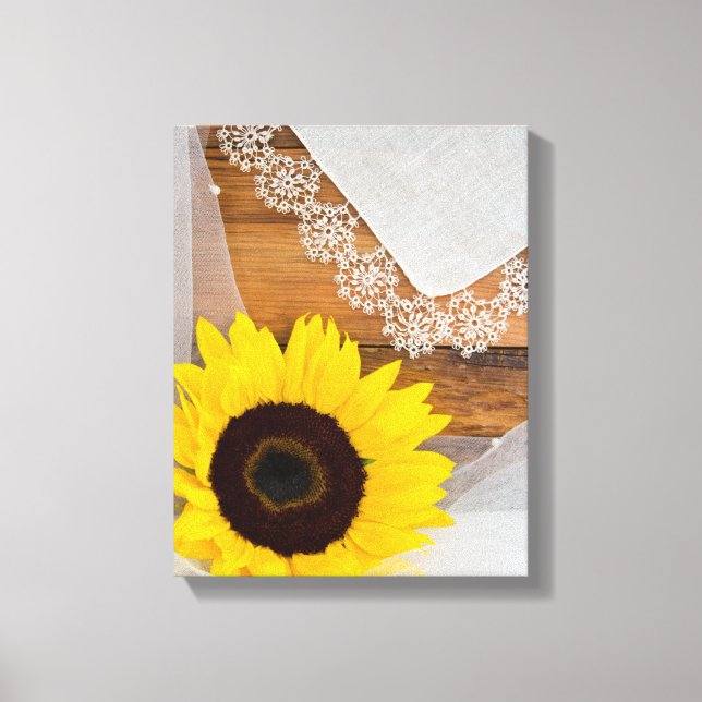 Rustikale Sonnenblumen und Spitzen Leinwanddruck (Vorderseite)